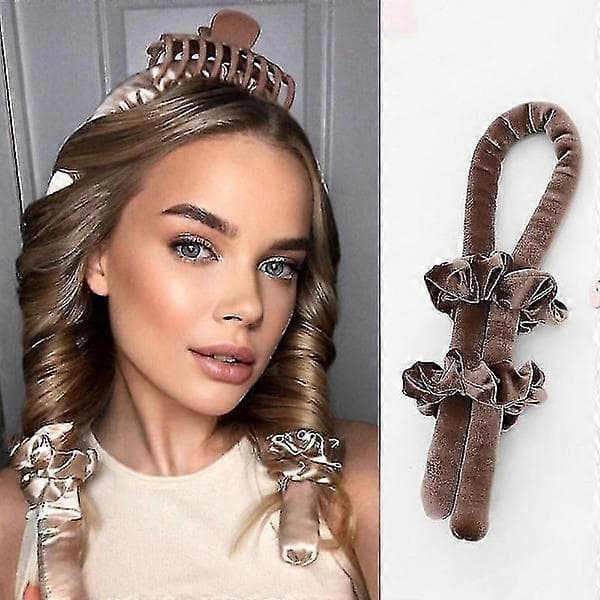 Värmefri locktångsdiadem, värmefria lockband med hårklämmor och scrunchie, sovlockar sidenband hårrullar Leopardtryck