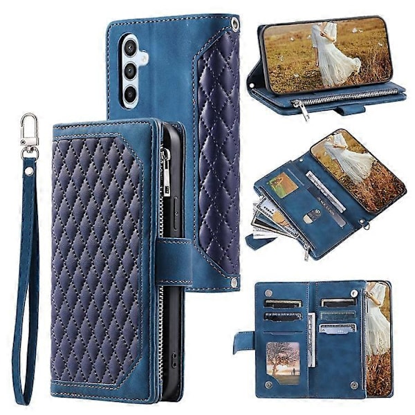 Stil 005 Kompatibelt För Samsung Galaxy A56 5G Plånboksfodral Rombsömmar PU Läder Telefonskal Blue