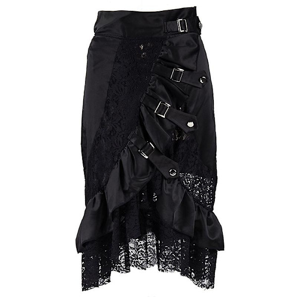 Monivärinen Lady Gothic Steampunk Pinstripe hame Rock Gypsy Vintage -asu edessä Nauhakerroksinen Clubwear -asu Black 01 M