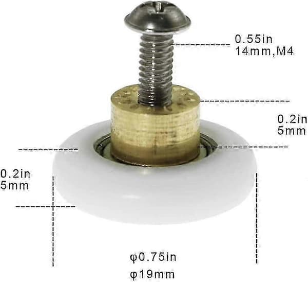 4X Erstatningsdusjdørruller/løpere/hjul 19mm diameter