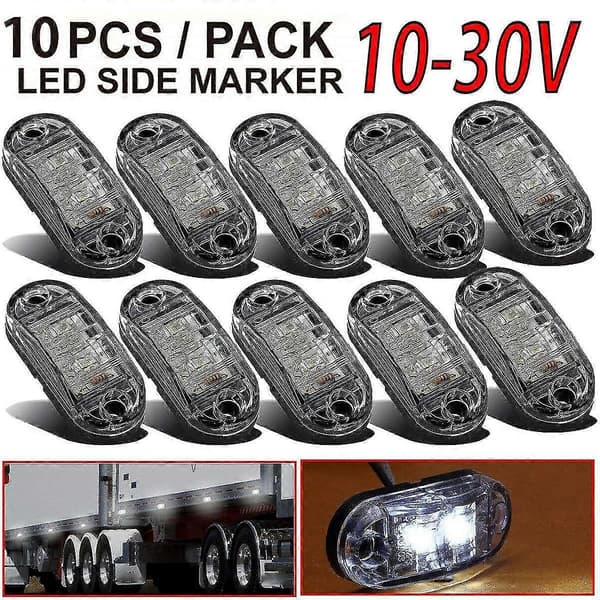 10x Hvide LED 2,5 tommer 2 Diode Lys Oval Klarance Bil Lastbil Trailer RV Sidemarkør Lampe