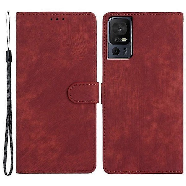 Kompatibel med TCL 40 SE Etui med Håndledsrem Hud-berørings Wallet Læder Telefon Cover Red