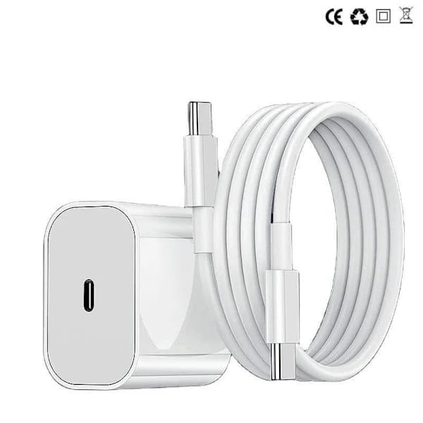 Oplader til iPhone 15/iPhone 16/iPhone 17 + 1-meter datakabel, hurtig oplader, USB-C til USB-C