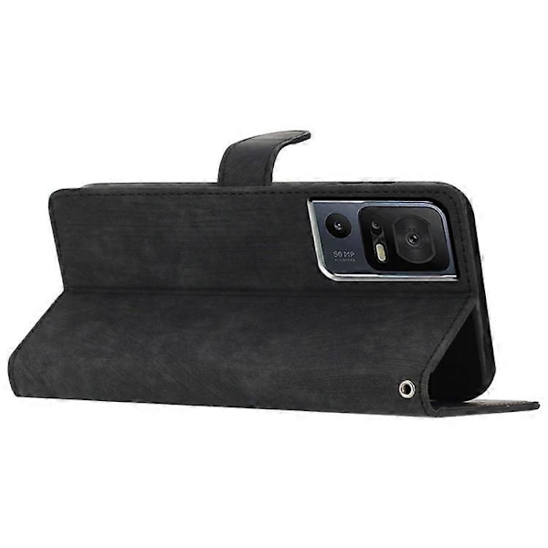 Kompatibel med TCL 40 SE Etui med Håndledsrem Hud-berørings Wallet Læder Telefon Cover Black