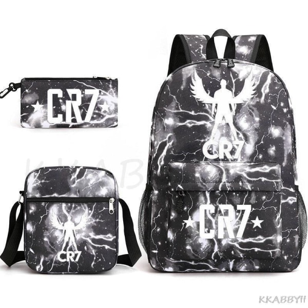 CR7 Skolväskor 3st Stor bokryggsäck för tonåringar Pojkar Flickor Resebärbar dator Mochila Escolars Gray