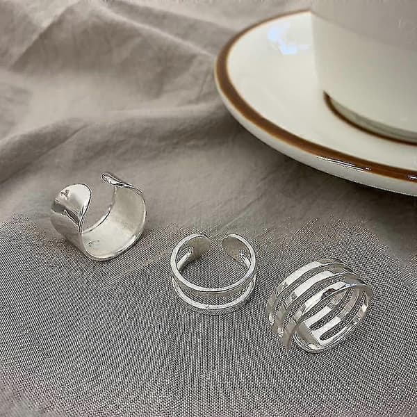S925 Sterling Sølv Ringe Til Kvinder Koreansk Cirkelformet Ring Multilayer Bred Ring Smykker