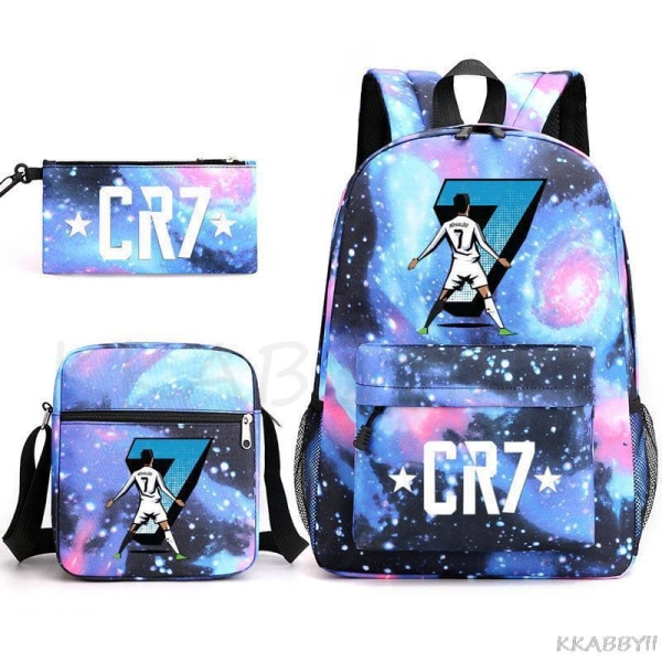 CR7 Skolväskor 3st Stor bokryggsäck för tonåringar Pojkar Flickor Resebärbar dator Mochila Escolars Light Grey