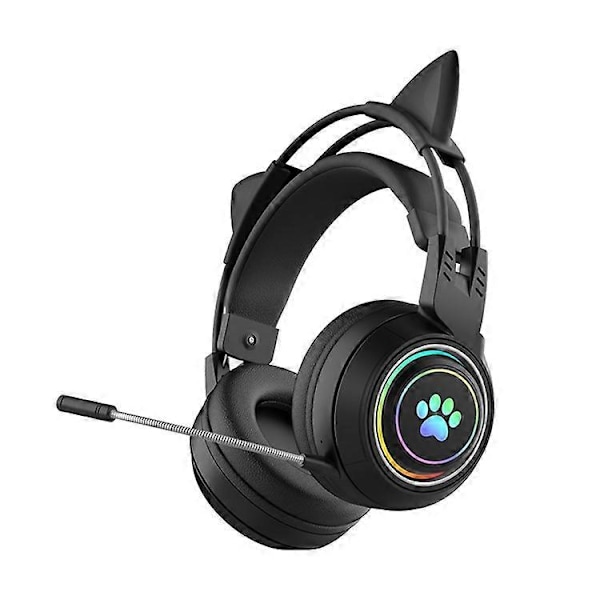 T25 Søte Katteører Hodetelefoner RGB-belysning Bluetooth Trådløst Headset med Avtakbar Mikrofon Black