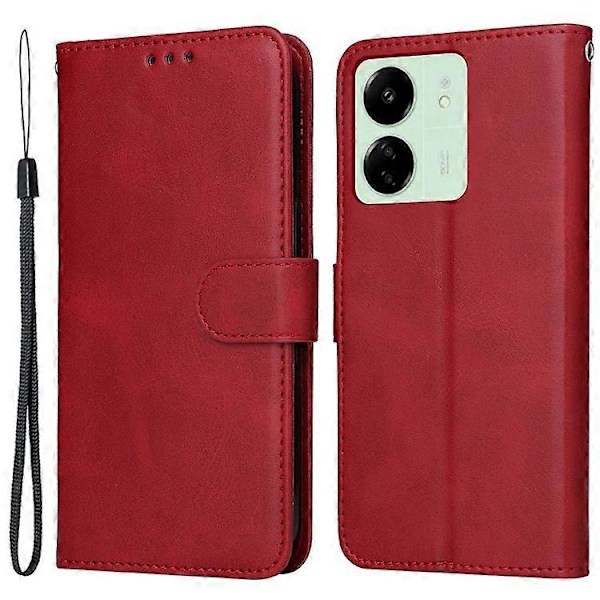 Kompatibelt Skal för Xiaomi Redmi 13C Stöttåligt PU Läder Telefonskal Kalvtextur Red