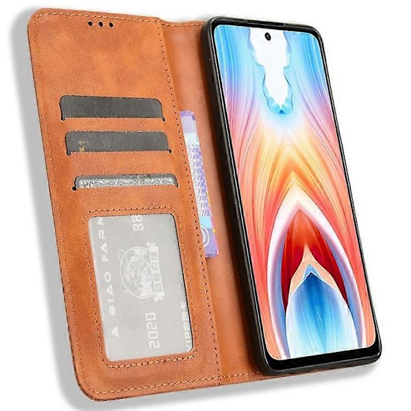 Kompatibelt Skal för Oppo A79 5G / A2 5G Retro PU Läder Magnetisk Självstängande Plånboksfodral Brown