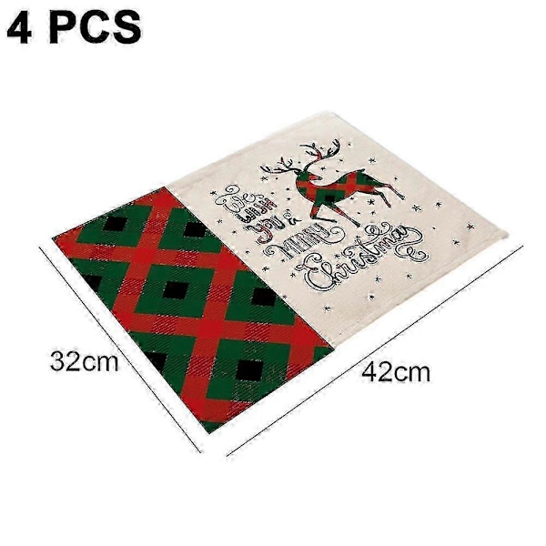 Sett med 4 Vinter Snø Kjøkkenmatte Reversibel Bomull Jute Jul Brikke