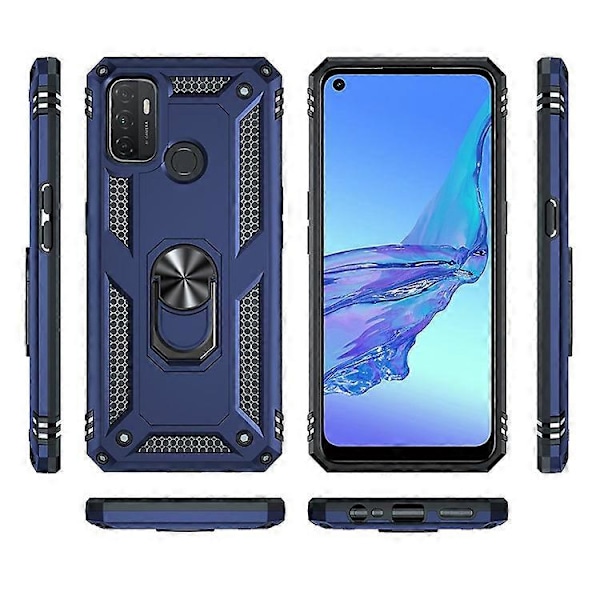 Kompatibelt Skal för Oppo A53 / A53s / A32 4G Mobilskal PC + TPU Hybrid med Ringstativ Blue