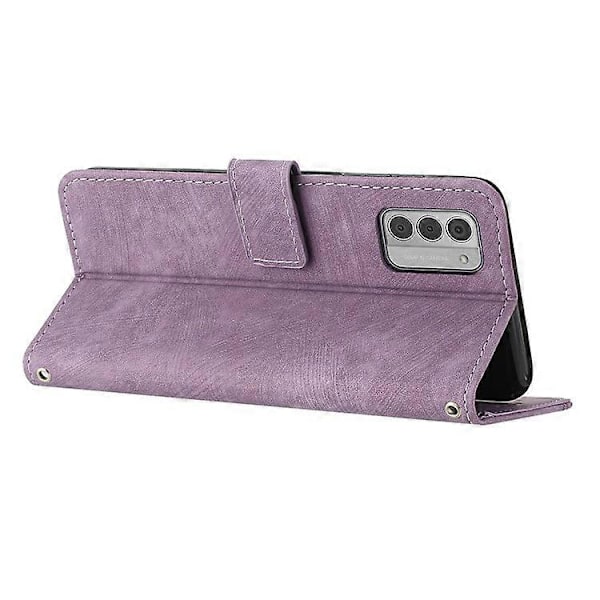 Kompatibelt för Nokia G42 Mobilskal Präglade Linjer Hudvänligt Plånboksfodral TPU+PU Läder Skal Ställ Purple
