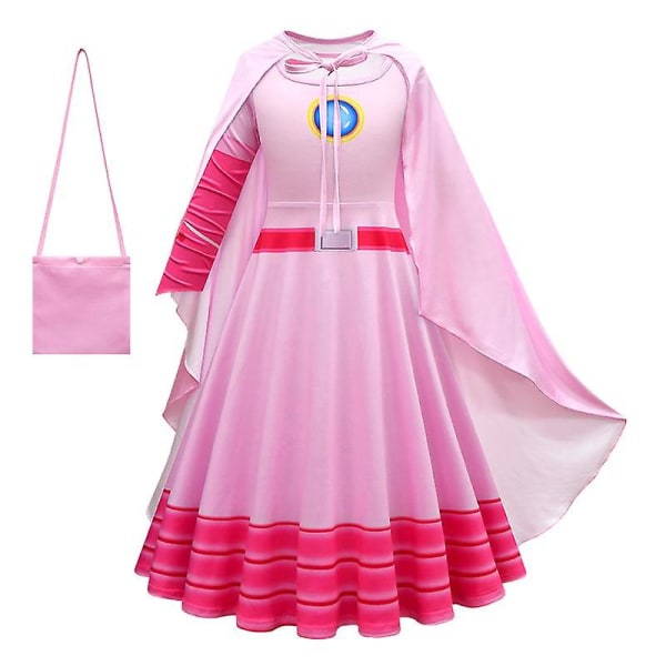 Persikka Prinsessa Cosplay Mekko Peruukki Tyttö Peli Roolileikki Puku Syntymäpäiväjuhla Lavaesitys Asut Lasten Karnevaali Tyylikkäät vaatteet dress-bag-cloak 100(2-3T)