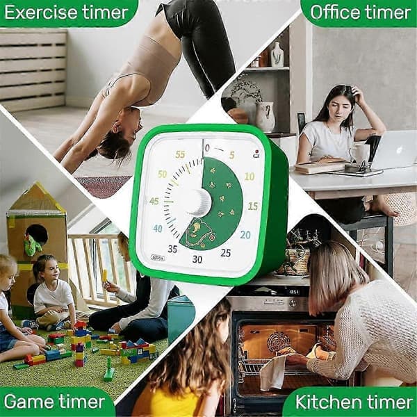 60-minutters Visuel Timer med Beskyttelsesetui, Dinosaur Disk Timer til Børn og Voksne, Lydløs Nedtælling