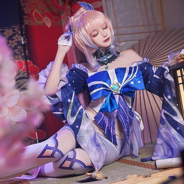 Peli Genshin Impact Sangonomiya Kokomi Cosplay-asu Peruukki Hiukset Halloween-juhlapuvut Genshin-peli Anime Cosplay- set Nainen Skirt set L