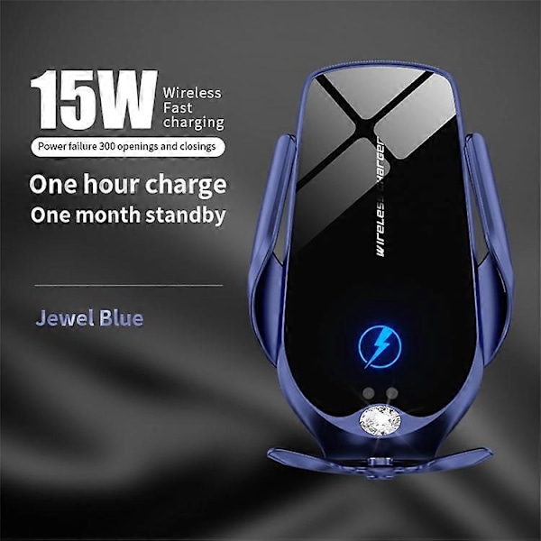 V56 Trådlös Billaddare Fäste Infraröd Induktion Automatisk Fastklämning Luftventil Trådlös Laddare Mobilhållare för Resenavigation Blue
