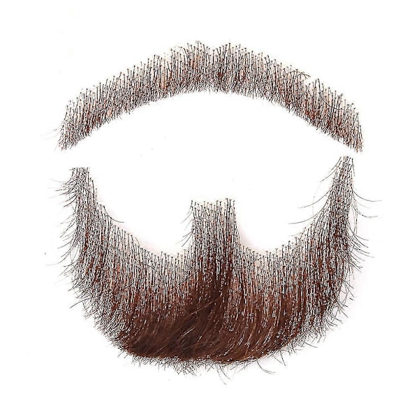 Lösmustasch av äkta hår för män, ett par, brun lösmustasch, realistiskt skägg, falskt ansiktshår, handknuten spetsskägg för Halloween, rolig cosplay