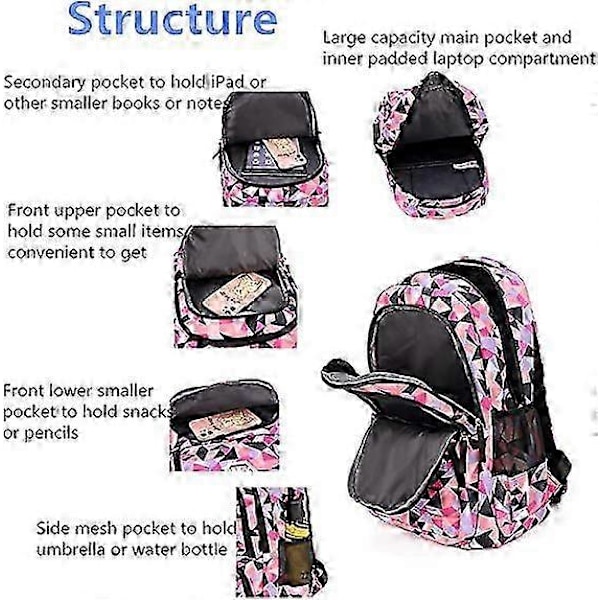 Geometrisk, Blad eller Galakse Ryggsekk for Jenter-Gutter Ungdomsskole Bag Barneskolesekker (Rosa L)