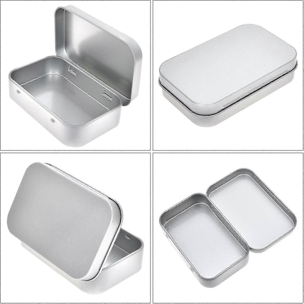 Rektangulära tomma metallburkar med gångjärn - 30-pack silverfärgade miniportabla lådor, litet förvaringskit & hemorganisatör