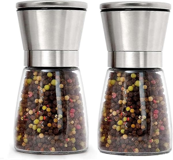 Sett med 2 oppladbare salt- og pepperkverner i rustfritt stål