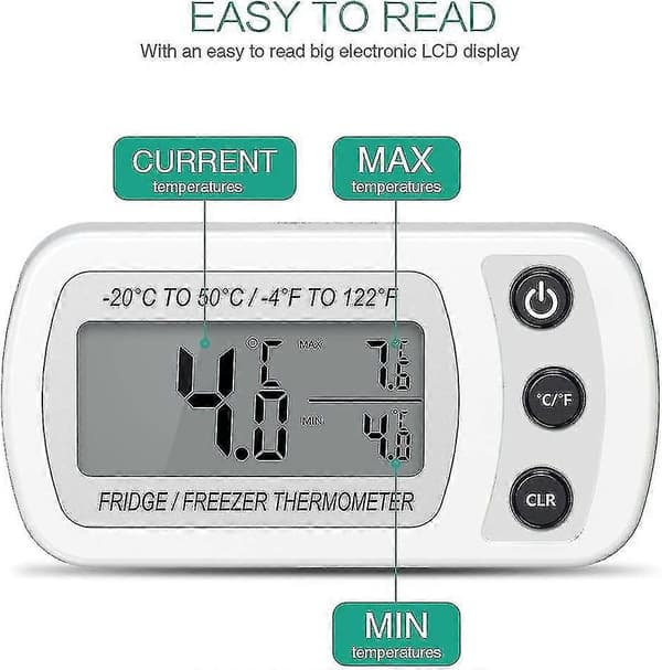 2-pack kylskåpstermometer, digital frys-/kyltermometer