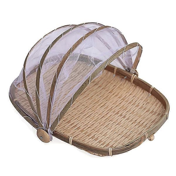 Bambu Vävda Mat Frukt Anti Flugor Insektsnät Mesh Skydd Tält Förvaringskorg