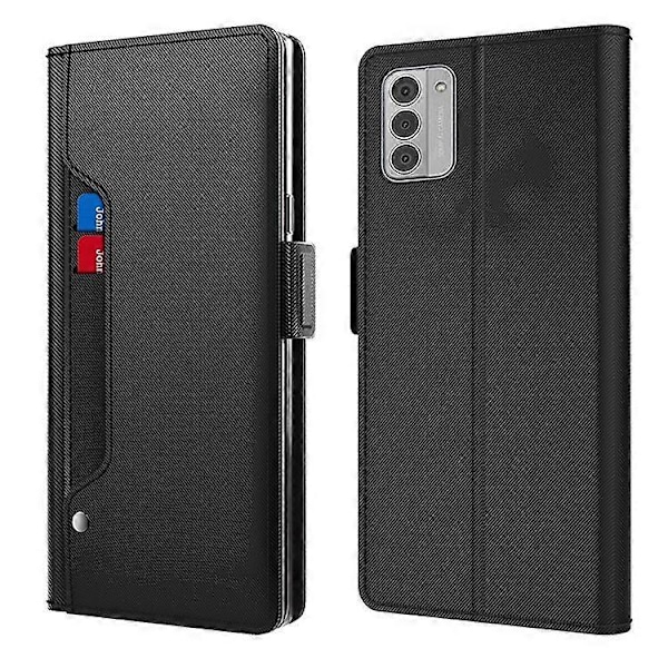Kompatibel for Nokia G42 Innebygd Speil PU Lær Telefondeksel Støvtett Telefonstativdeksel med Kortholder Black