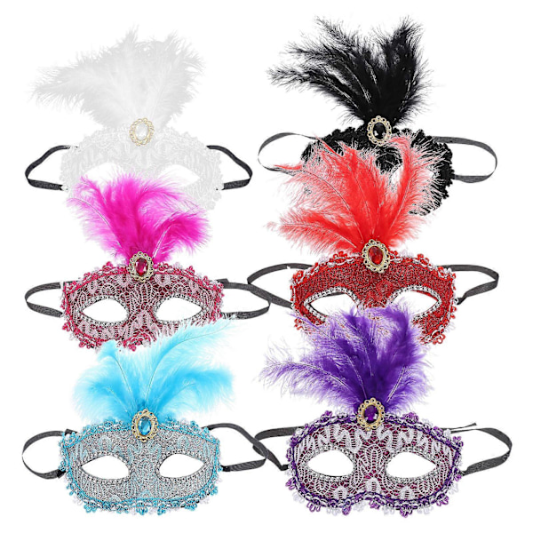 6 st Halloween Party Masker Kvinnor Karnevalsmask Maskeradmask Rekvisita Cosplay Plymfjäder Masker