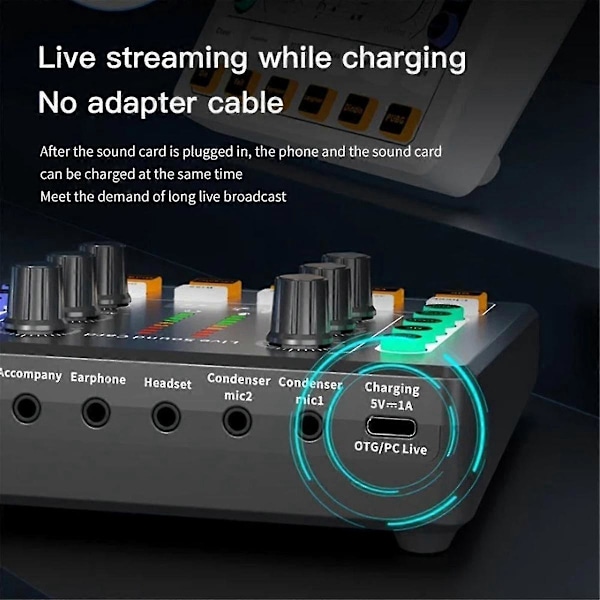 M8 Ljudkort Live Sändning Ljudgränssnitt Podcasting Enhet Caster med Premium Mikrofonförförstärkare