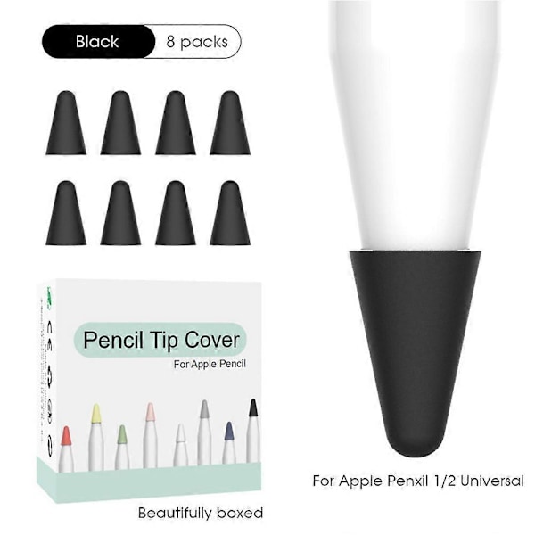 Pen Tip Cover Cylindrisk Hætte Stylus Til Touchscreen Sort 8 Stk