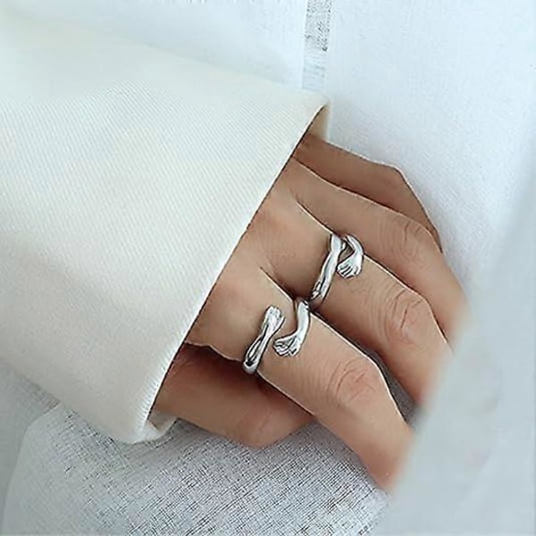2 Stykker Omfavnende Hånd Fingerringe Guld Sølvbelagt Hånd Omfavner Åbne Ringe Justerbar Par Omfavnelse Ringe Romantisk Elsker Statement Stackable Retro