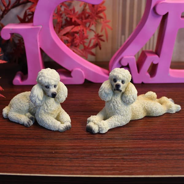 Puddel Hund Statue Dyr Figur Stue Kontor Dekoration Beige
