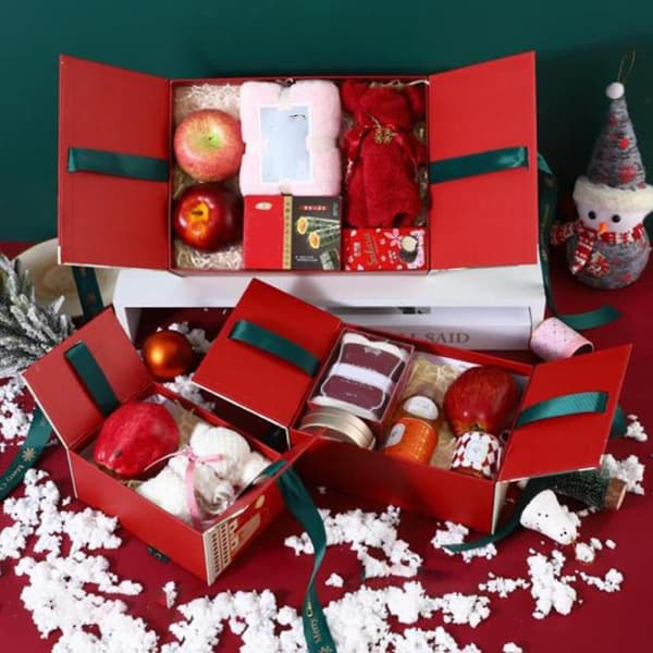 Julklappsask med rosetter, dekor, dubbeldörrsdesign, presentförpackning för festlig dekoration, mycket bra