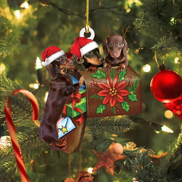 Platt jultax prydnad akryl julgran korv hund hängande prydnader hantverk hund dekor julgran hänge style 2