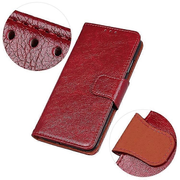 Kompatibelt För OnePlus Nord CE 3 5G Telefonställ Plånboksfodral Nappa Textur Delat Läder Mobiltelefonfodral Red