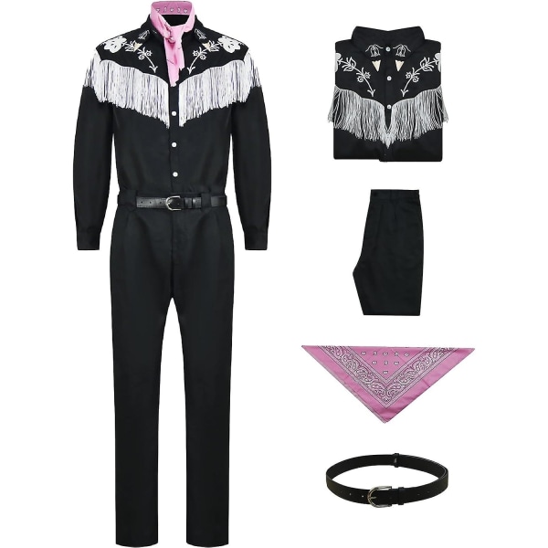 Cowgirl kostym 70-tal 80-tal Hippie Disco Outfits Rosa väst Top Flare Byxa Halloween Margot Robbie Cosplay För Damscarf Örhängen ingår inte Ken S