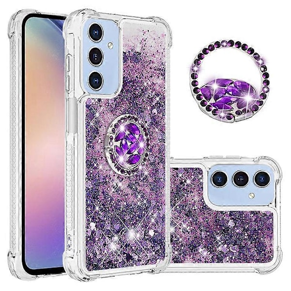 YB Quicksand Series-7 Kompatibel med Samsung Galaxy A15 5G Deksel Flytende Glitter Paljetter TPU Støtte Telefondeksel DarkPurple
