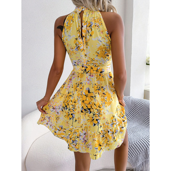 Sommar ärmlös axelbandslös klänning kvinnlig Elegant chic spets volangklänning Yellow M