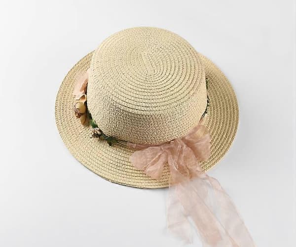 Flat Top Krans Stråhatt Utendørs Strand Reise Solhatt *Beige