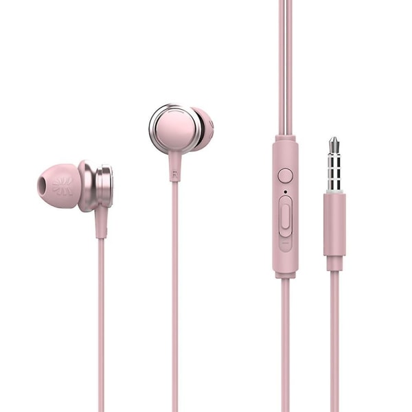 Kablede ørepropper i øret-hodetelefoner med mikrofon, øretelefoner med mikrofon og volumkontroll, basskompatibel med Iphone, Apple, datamaskin, bærbar PC pink