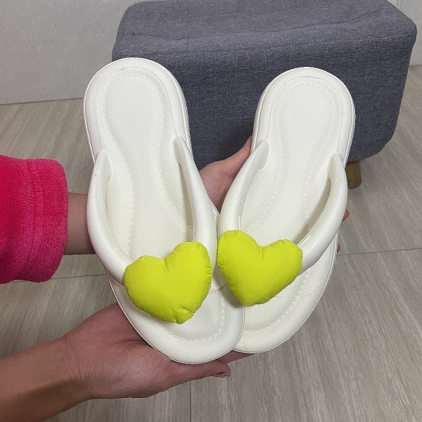 Regnbågsfärg Flip Flops Dam Ytterkläder Sommar Hjärta Strandsandaler Mjuk sula Tofflor Inomhus Paltform EVA Dam Skor Tofflor White--B 40-41(25-25.5CM)