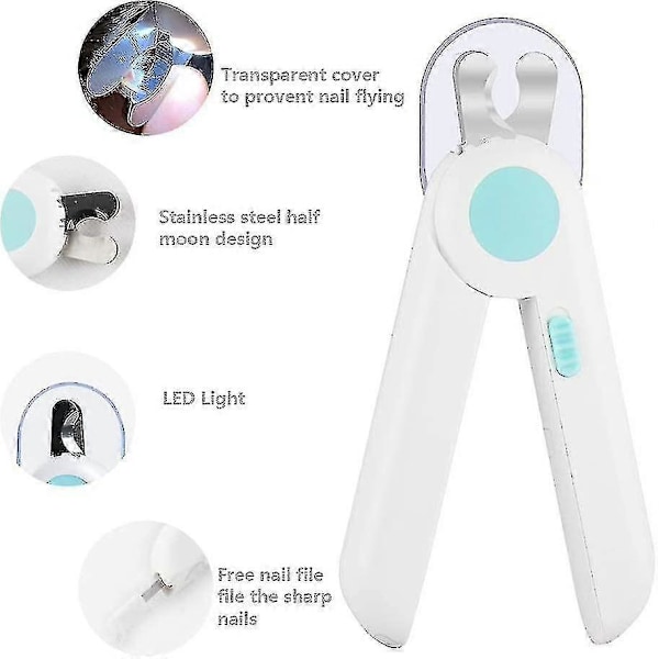 Hunde- og katteklørklippere og trimmere - Med LED-lys for å unngå å klippe for mye, gratis neglfil, knivskarpt blad - Profesjonelt pleieverktøy