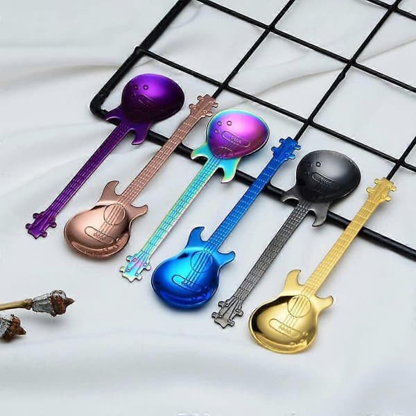 Gitarr Kaffeskedar 6-pack Söta Skedar Rostfritt Stål Teskedar Gitarrformade (flerfärgade) EQY