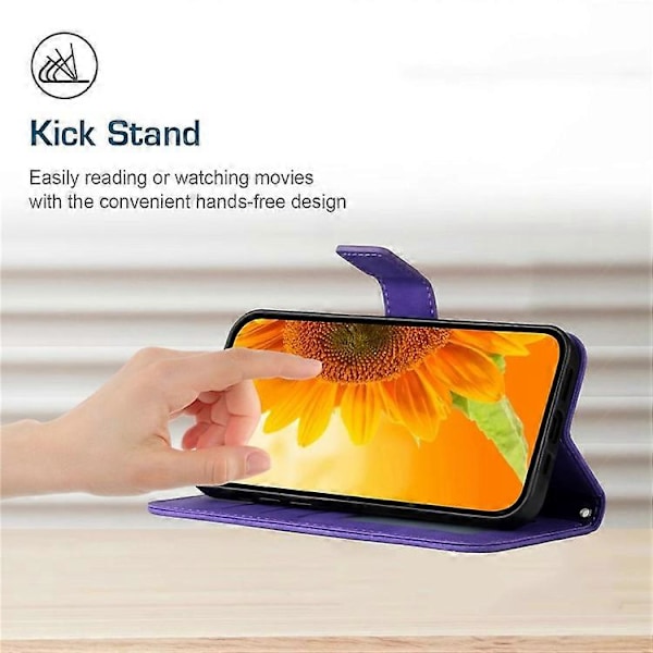 Kompatibelt för Samsung Galaxy M53 5G HT04 Skin-touch PU Läder Mobiltelefon Skydd Skal med Tryckt Solros Ställ Plånboksfodral DarkPurple