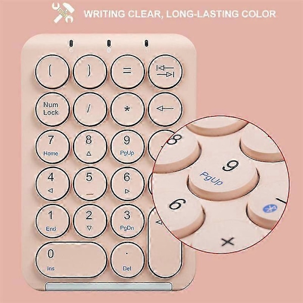 Trådløst numerisk tastatur Bluetooth numerisk tastatur Runde tastehetter Numpad 22 taster Oppladbart numerisk tastatur (Rosa)