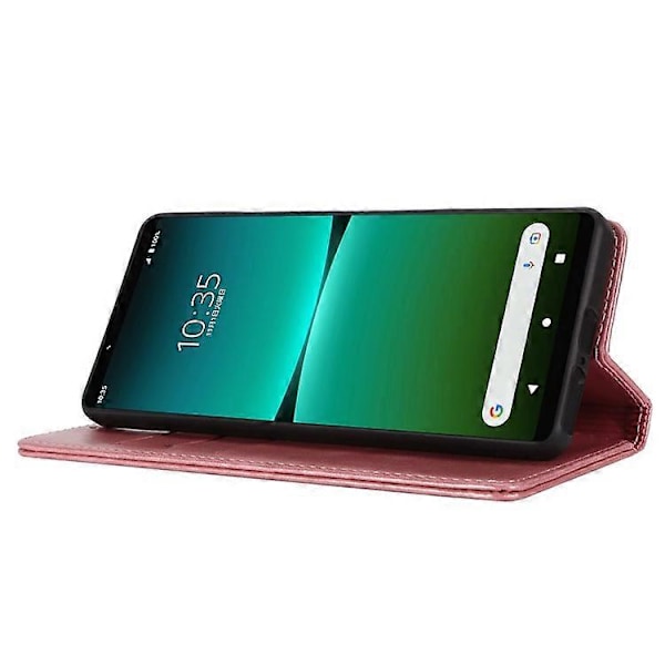 Yhteensopiva Sony Xperia 5 IV 5G Magneettinen Nahkakotelo Vasikannahka Kuvioitu TPU Suojaavalla Sisäkuorella PinkGold