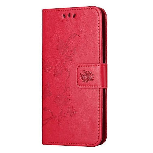 Kompatibelt för Samsung Galaxy A24 Präglat Fjärilsblomma Mobilskal PU Läder Plånboksställ Telefonskydd med Rem Red