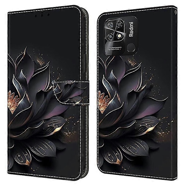 Kuvioitu nahkakotelo, yhteensopiva Xiaomi Redmi 10C 4G -puhelimen kanssa, pudotussuojattu lompakkokotelo Purple