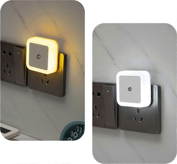 4x LED Nattlys Sokkel Barnas Skumringssensor Sokkellys Nattlys Trappelys (Varm Hvit)